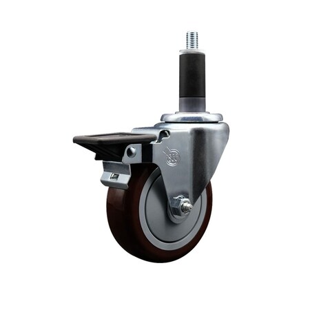 Service Caster 4'' Maroon Poly Swivel 1-1/8'' Expanding Stem Caster with Brake SCC-EX20S414-PPUB-MRN-PLB-118